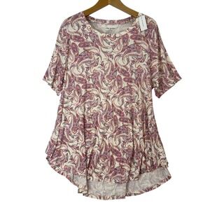 NWT Lane Bryant Women's Sz 18/20 Ivory/Pink/Blue Paisley Short Sleeve Swing Top